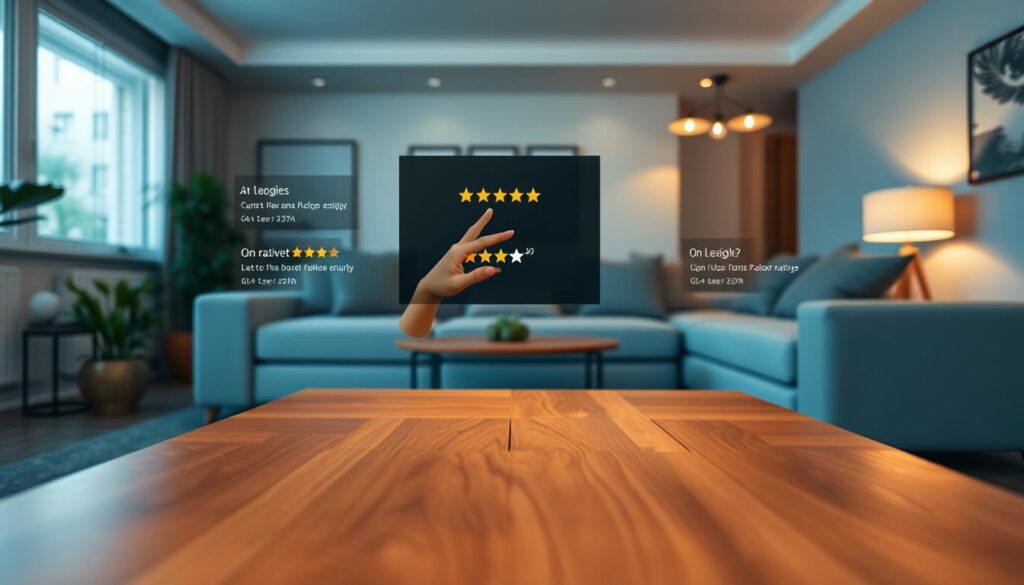 A cozy living room setting, with a wooden coffee table in the foreground, showcasing various user ratings and reviews for smart locks. The ratings are displayed on a sleek digital interface, with a soft, warm lighting illuminating the scene. In the middle ground, a pair of hands interacting with the digital display, conveying a sense of user engagement. The background features a modern, minimalist home interior, with neutral tones and clean lines, creating a welcoming and inviting atmosphere. The overall composition emphasizes the importance of user feedback and the impact it has on the decision-making process when choosing a smart lock for one's home. A cozy living room setting, with a wooden coffee table in the foreground, showcasing various user ratings and reviews for smart locks. The ratings are displayed on a sleek digital interface, with a soft, warm lighting illuminating the scene. In the middle ground, a pair of hands interacting with the digital display, conveying a sense of user engagement. The background features a modern, minimalist home interior, with neutral tones and clean lines, creating a welcoming and inviting atmosphere. The overall composition emphasizes the importance of user feedback and the impact it has on the decision-making process when choosing a smart lock for one's home.