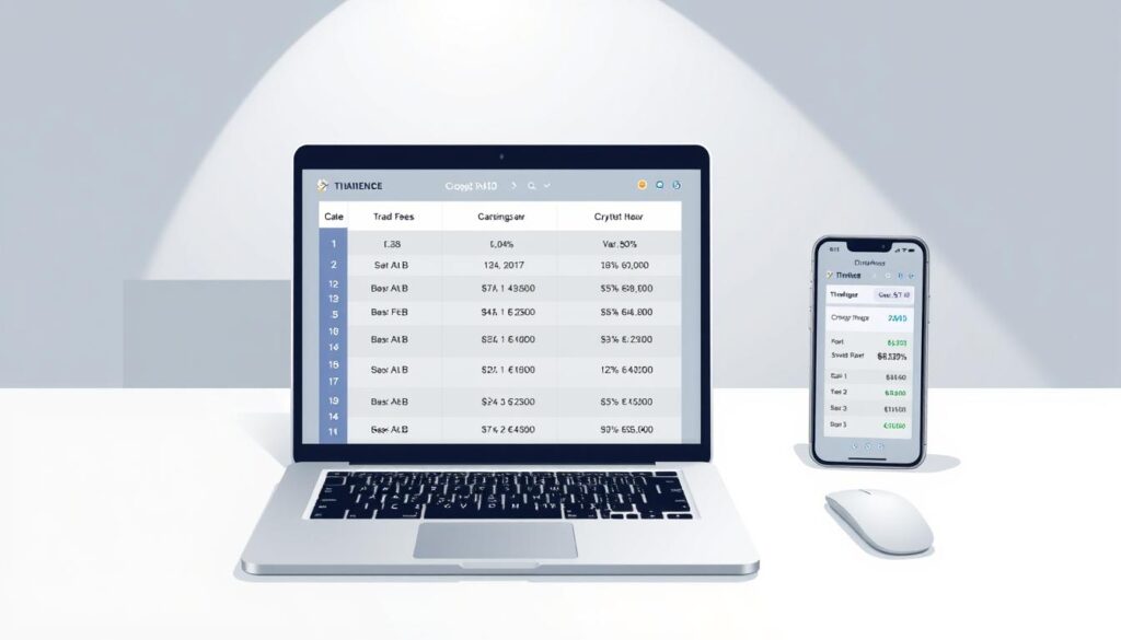 A meticulously detailed illustration of the various trading fees charged by different cryptocurrency exchanges. Displayed on a sleek, minimalist desktop setup, with a laptop, tablet, and smartphone showcasing the fee structures of leading Singapore-based platforms. Crisp, clean lines and a muted color palette of grays, whites, and soft blues create a professional, informative atmosphere. Emphasis on transparency and easy comparison, with clear visuals and numerical data points. Indirect lighting from above casts gentle shadows, highlighting the thoughtful composition. The scene conveys a sense of informed decision-making, empowering the viewer to make the best choice for their trading needs.