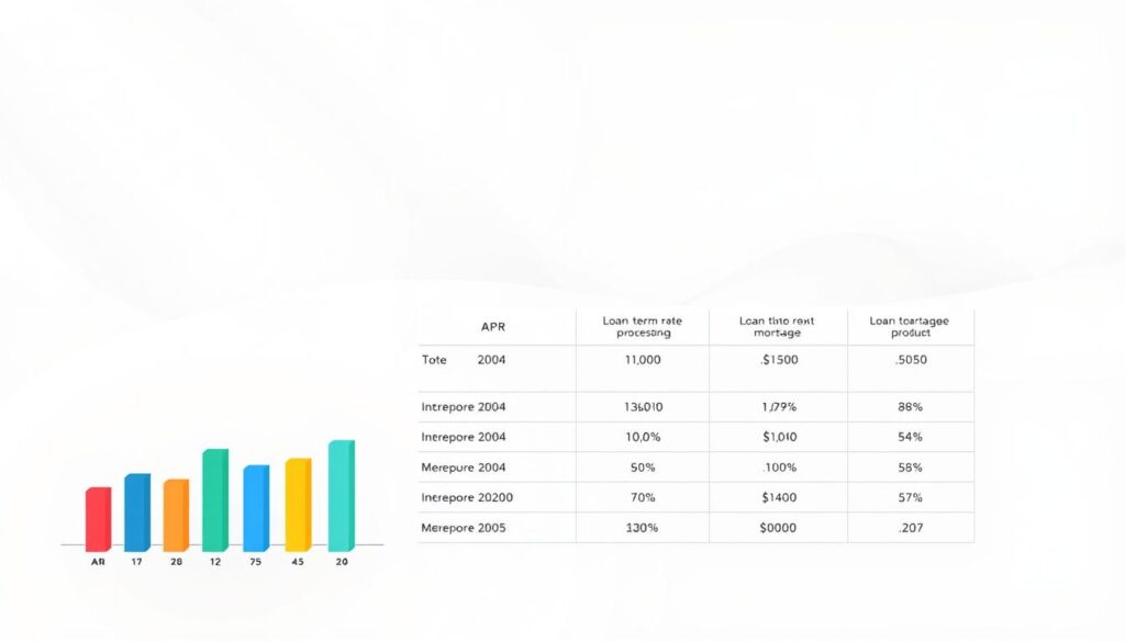 A modern, clean infographic displaying a side-by-side comparison of current mortgage rates in Singapore. The foreground showcases a row of colorful, minimalist bar graphs representing the interest rates of various lending institutions. The middle ground features a simple, elegant table with key details like APR, loan terms, and product types. The background has a soft, gradient-based texture evoking a professional financial report. Bright, natural lighting illuminates the scene, creating a sense of clarity and trustworthiness. The overall composition is balanced, visually appealing, and designed to effectively convey the essential information needed to assess the best home loan options in Singapore.