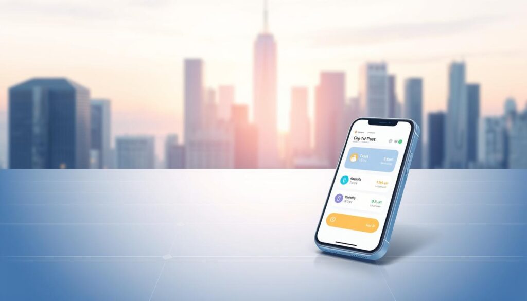 A modern, minimalist illustration of a non-exchange cryptocurrency platform. In the foreground, a sleek, intuitive user interface with clean lines and icons representing various crypto-related features. In the middle ground, a 3D-rendered mobile device, its screen displaying the platform's seamless transaction flows. The background features a soft, blurred cityscape with skyscrapers, hinting at the platform's regulatory compliance and secure infrastructure. The overall mood is one of trust, simplicity, and innovation, reflecting the platform's role in the regulated cryptocurrency ecosystem.