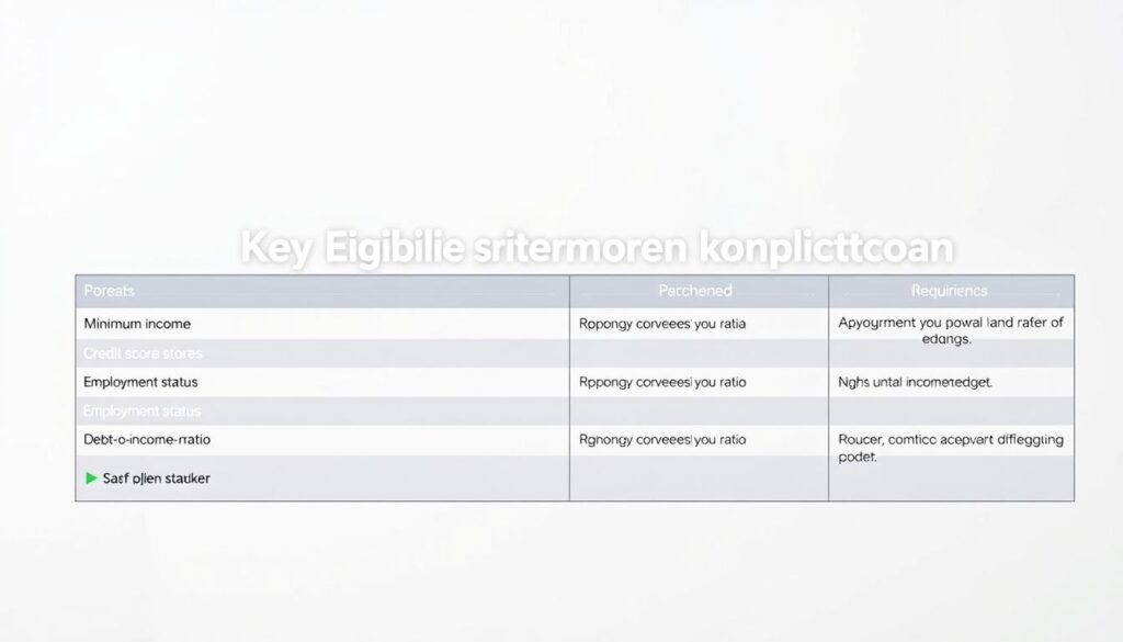 A neatly organized table against a clean, minimalist background, showcasing the key eligibility criteria for personal loans. The table has a sleek, modern design with clear, readable text, highlighting the essential requirements such as minimum income, credit score, employment status, and debt-to-income ratio. The lighting is soft and diffused, creating a professional, authoritative atmosphere. The overall composition is balanced and visually appealing, drawing the viewer's attention to the crucial information displayed.