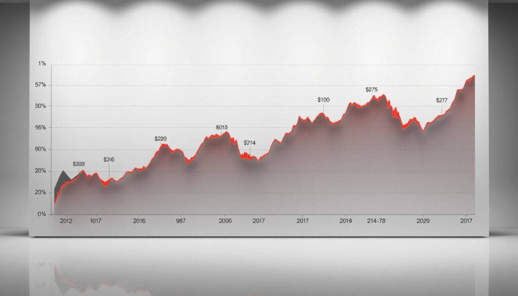 A richly detailed, high-resolution chart displaying the performance of various exchange-traded funds (ETFs) over time. The chart is presented against a sleek, minimalist background, with clean lines and a neutral color palette that complements the financial data. The ETF symbols and their corresponding lines are clearly labeled, allowing for easy interpretation of the comparative performance. The chart is rendered with a crisp, professional aesthetic, conveying a sense of authority and trustworthiness suitable for an investment-focused article. Subtle lighting and reflections add depth and visual interest, while the overall composition is balanced and visually appealing.