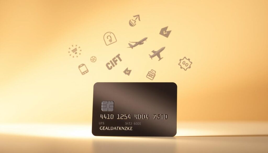 A sleek, modern credit card with a minimalist design sits prominently in the foreground, surrounded by a halo of light. In the middle ground, various reward icons and symbols float effortlessly, representing cashback, airline miles, and other perks. The background features a subtle, radiant gradient, casting a warm, inviting glow. The overall composition conveys a sense of sophistication, financial savvy, and the opportunity to maximize the benefits of responsible credit card usage.