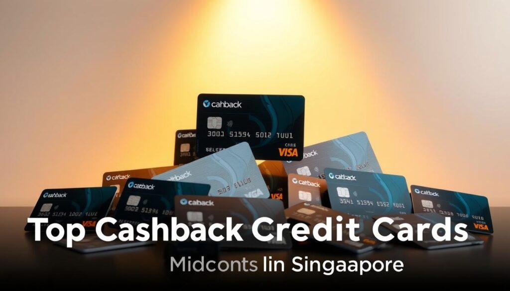 A stunning array of credit cards, each emblazoned with the iconic cashback symbol, arranged against a sleek, minimalist backdrop. The cards are displayed in a dynamic, three-dimensional composition, capturing the essence of financial efficiency and savvy consumer choices. The lighting is warm and inviting, casting a soft glow across the scene, while the camera angle subtly emphasizes the cards' features and design elements. The overall mood is one of sophistication and financial empowerment, perfectly capturing the theme of "Top Cashback Credit Cards in Singapore."