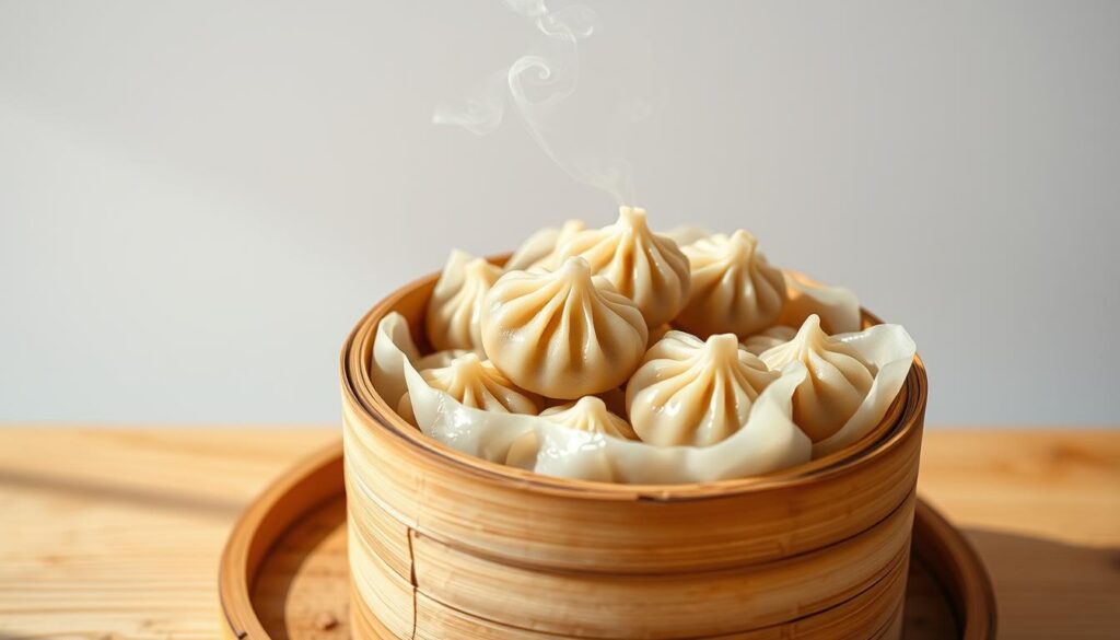 An artfully crafted scene of affordable xiao long bao in Singapore. A close-up view of a bamboo steamer basket brimming with juicy, delicate dumplings, their translucent skin glistening with condensation. Wisps of fragrant steam curl upwards, hinting at the savory broth within. The basket rests atop a simple wooden table, surrounded by a minimalist white backdrop that allows the dumplings to take center stage. Soft, diffused natural lighting casts a warm, inviting glow, drawing the viewer's attention to the sumptuous xiao long bao. The overall composition conveys a sense of approachability and accessibility, capturing the essence of affordable, yet elevated, Singaporean dumpling delights. An artfully crafted scene of affordable xiao long bao in Singapore. A close-up view of a bamboo steamer basket brimming with juicy, delicate dumplings, their translucent skin glistening with condensation. Wisps of fragrant steam curl upwards, hinting at the savory broth within. The basket rests atop a simple wooden table, surrounded by a minimalist white backdrop that allows the dumplings to take center stage. Soft, diffused natural lighting casts a warm, inviting glow, drawing the viewer's attention to the sumptuous xiao long bao. The overall composition conveys a sense of approachability and accessibility, capturing the essence of affordable, yet elevated, Singaporean dumpling delights.