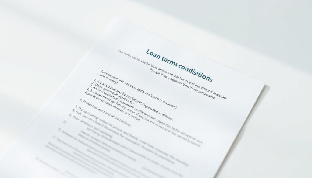 Detailed checklist with loan terms and conditions, arranged neatly on a clean white surface. Soft, natural lighting illuminates the page, creating a sense of clarity and organization. The document is presented in a minimalist, professional style, with crisp typography and subtle grid lines guiding the eye. A sense of trust and reliability is conveyed, reflecting the importance of thoroughly understanding the fine print before signing a personal loan agreement. The overall atmosphere is one of transparency and attention to detail, crucial for making an informed financial decision.