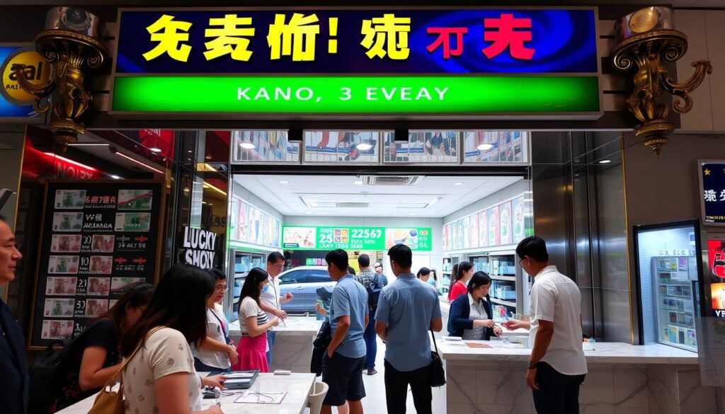 a lively and bustling currency exchange office in the heart of Lucky Plaza, Singapore, with a vibrant and colorful storefront showcasing various international currencies on display. The interior is well-lit, with a sleek, modern design featuring polished marble counters and gleaming brass fixtures. Customers are engaged in animated conversations with the helpful staff, as they exchange their money with ease and efficiency. The atmosphere is one of friendly professionalism, with a touch of excitement and anticipation for the next transaction. The exterior of the building is adorned with a prominent sign and decorative elements that reflect the establishment's reputation as a premier destination for currency exchange in the city.