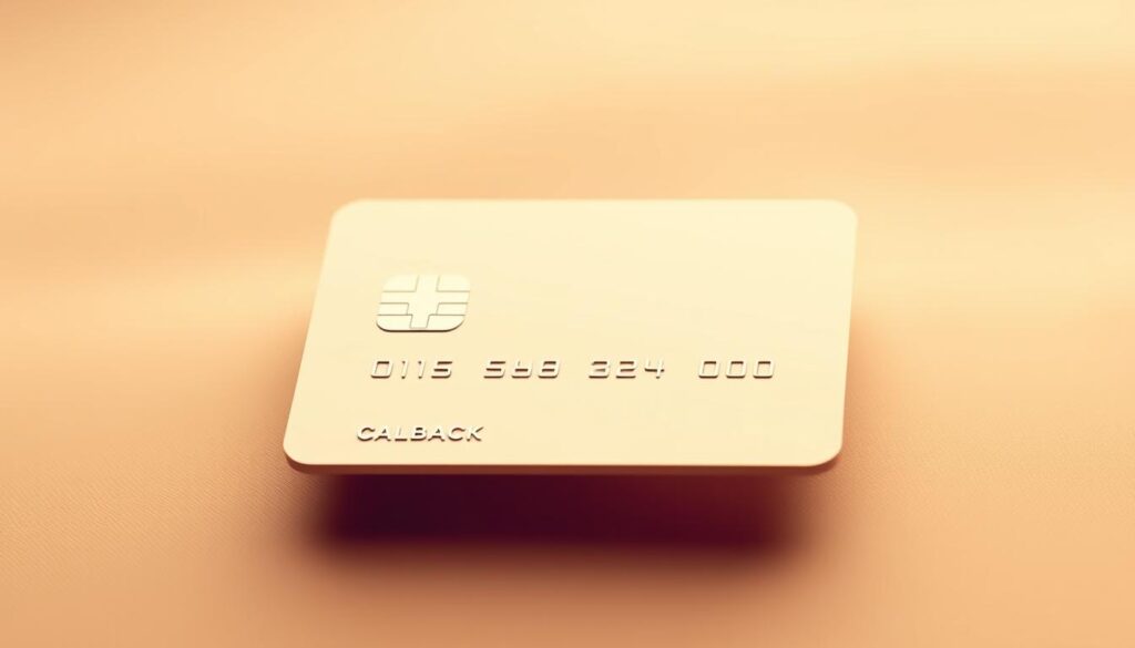 a simple, minimalist credit card design with a smooth, elegant profile, rendered in a warm, muted color palette. The card is positioned on a soft, blurred background, with clean lines and a focus on the essential details. The lighting is soft and diffused, creating a sense of depth and dimension. The overall impression is one of refined simplicity and ease of use, reflecting the "cashback simplicity" concept.