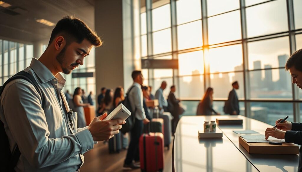 A bustling customs clearance office, bathed in warm, natural lighting that filters through large windows. In the foreground, a customs agent meticulously examines a package, their expression one of focused professionalism. Behind them, a queue of travelers patiently waits, suitcases and boxes in hand, as they navigate the bureaucratic process of importing probiotic supplements into Singapore. The middle ground features a sleek, modern desk where another agent stamps and files paperwork, ensuring the smooth flow of goods through the checkpoint. In the background, the city skyline is visible, a testament to Singapore's thriving trade ecosystem. The overall atmosphere conveys a sense of efficiency, organization, and the importance of following proper protocols when bringing health supplements across borders.