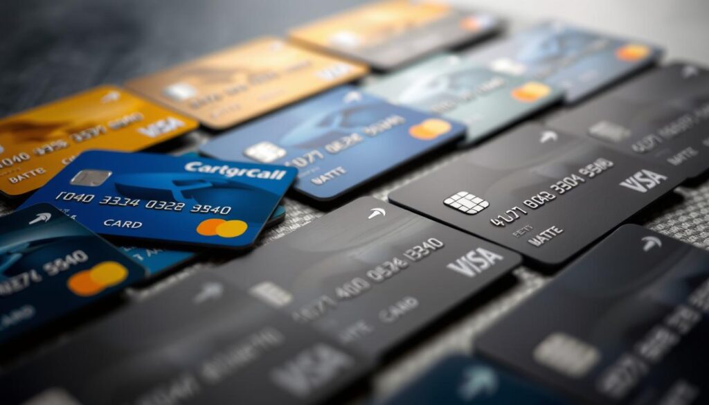 A meticulously detailed array of petrol and transportation credit cards arranged in a visually striking composition. The cards are captured in a crisp, high-resolution image with perfect lighting and depth of field, showcasing their sleek design and features. The foreground is dominated by the cards, each one precisely positioned to create a sense of balanced symmetry. The middle ground features a subtle background, perhaps a textured surface or a muted color gradient, that allows the cards to take center stage. The overall atmosphere is one of sophistication and attention to detail, reflecting the high-end nature of the financial products on display.