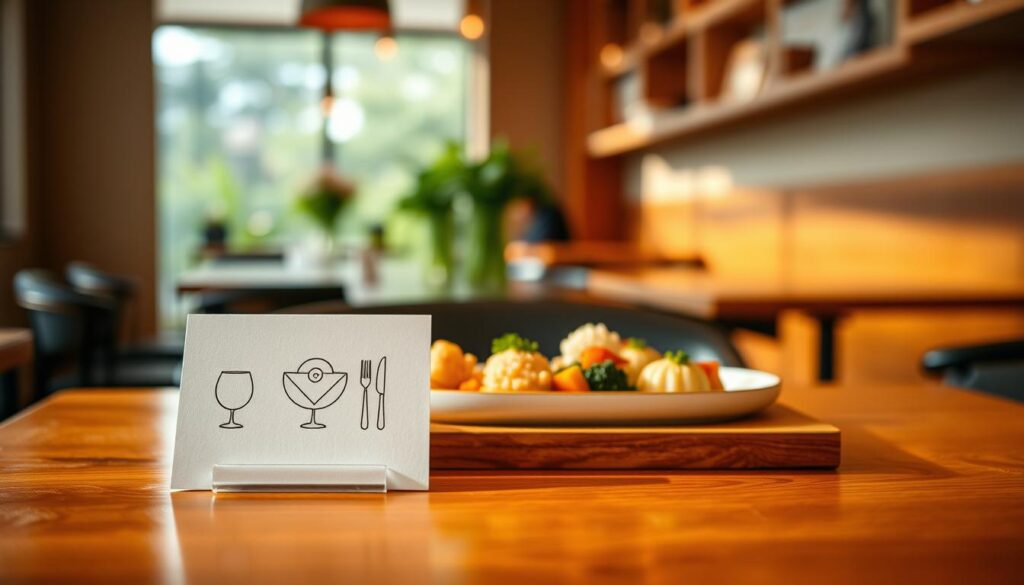 A minimalist, elegant set menu selection displayed on a wooden table, bathed in warm, natural lighting. The foreground features clean, simple icons or illustrations representing the various dish options - perhaps a bowl, a plate, a glass, a fork and knife. The middle ground showcases a neatly arranged trio of elegantly presented dishes, their colors and textures contrasting beautifully. In the background, a blurred view of a cozy, modern cafe or restaurant setting, with subtle hints of greenery or other decor elements to evoke a calm, refined ambiance. The overall composition conveys an air of thoughtful curation and a tempting invitation to savor the best set lunch Singapore has to offer.