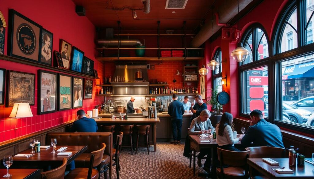 A warm, inviting tapas bar nestled in the heart of Chinatown, Esquina captivates with its playful Spanish flair. Vibrant hues of scarlet and ochre set the tone, complemented by rustic wooden furnishings and intricate tile work. The open kitchen beckons, its chefs skillfully preparing a mouthwatering array of small plates against a backdrop of gleaming copper pots and pans. Soft, diffused lighting casts a cozy glow, while floor-to-ceiling windows offer glimpses of the bustling street outside. Patrons gather around intimate tables, savoring the flavors of Spain and the convivial atmosphere that makes Esquina a true tapas experience.