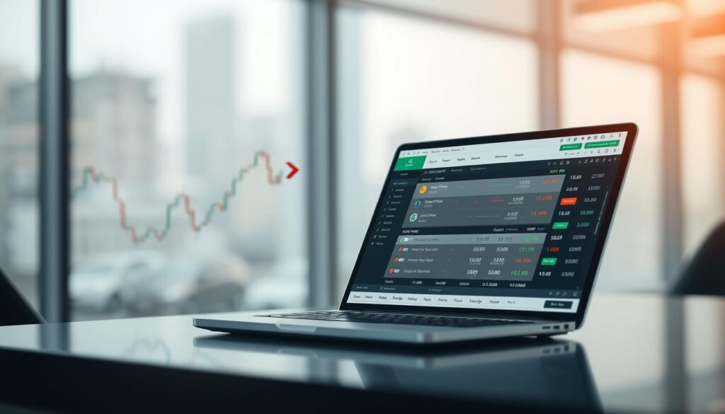 A detailed, high-resolution image showcasing the concept of "spread forex" in a clean, modern style. The foreground features a financial chart or graph displaying fluctuating forex exchange rates, rendered in a minimalist, data-driven aesthetic. The middle ground depicts a laptop or mobile device displaying a forex trading platform, highlighting the various order types, bid-ask spreads, and trading tools. The background offers a subtle, blurred cityscape or office environment, conveying a sense of the professional, fast-paced world of forex trading. The overall mood is one of analytical precision, technological sophistication, and financial opportunity. Crisp lighting, a shallow depth of field, and a sleek, uncluttered composition complete the visual narrative. A detailed, high-resolution image showcasing the concept of "spread forex" in a clean, modern style. The foreground features a financial chart or graph displaying fluctuating forex exchange rates, rendered in a minimalist, data-driven aesthetic. The middle ground depicts a laptop or mobile device displaying a forex trading platform, highlighting the various order types, bid-ask spreads, and trading tools. The background offers a subtle, blurred cityscape or office environment, conveying a sense of the professional, fast-paced world of forex trading. The overall mood is one of analytical precision, technological sophistication, and financial opportunity. Crisp lighting, a shallow depth of field, and a sleek, uncluttered composition complete the visual narrative.