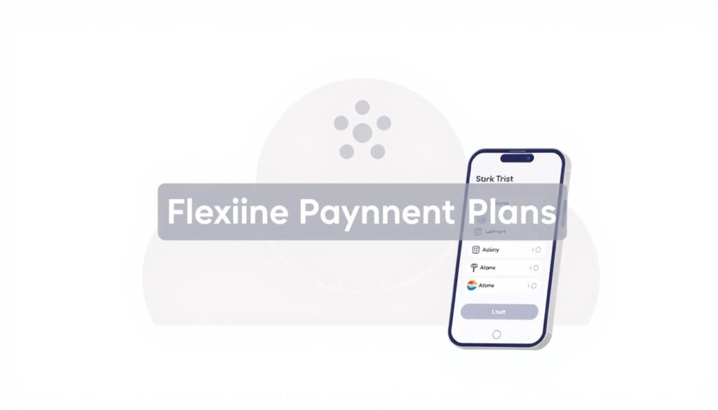 A modern, minimalist illustration showcasing a flexible payment plan concept. In the foreground, a sleek mobile device or digital wallet displays various payment options with clean icons and typography. The middle ground features a stylized graphic representing the Atome brand or logo, conveying a sense of trust and reliability. The background is a soft, neutral palette with gentle gradients, creating a calm, professional atmosphere. The overall composition is well-balanced, with a focus on simplicity and clarity to effectively communicate the "Flexible Payment Plans" message.