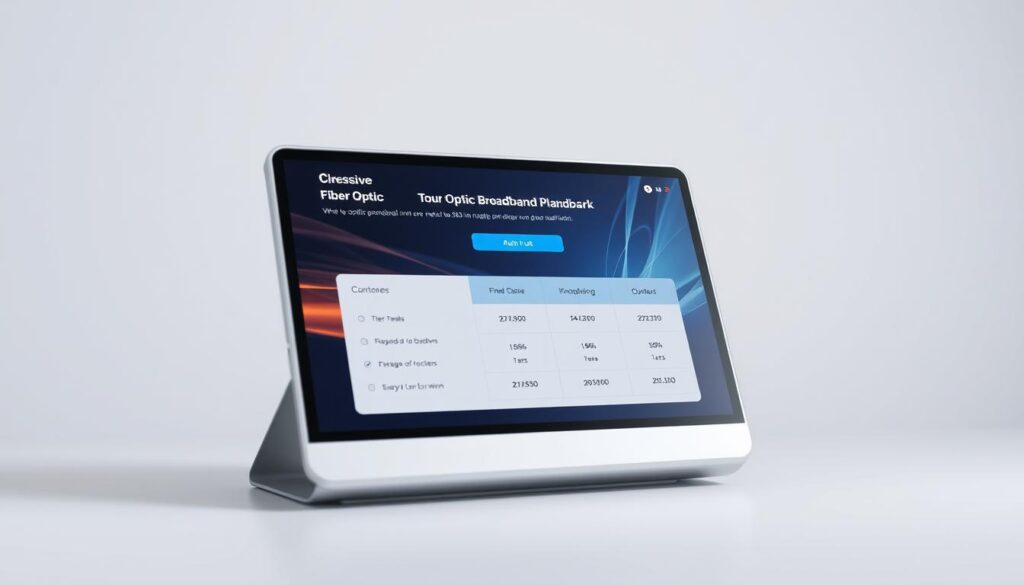 A sleek, contemporary fiber optic broadband plan displayed against a clean, minimalist backdrop. The plan is showcased on a modern, metallic device with a crisp, high-resolution display. The device is positioned at a slight angle, highlighting the plan's details in a well-lit, softly diffused lighting environment. The background is a subtle, neutral gradient that allows the plan's features to take center stage, conveying a sense of professionalism and technological sophistication. The overall composition suggests the ease and reliability of a top-tier fiber broadband solution, perfect for the discerning consumer.
