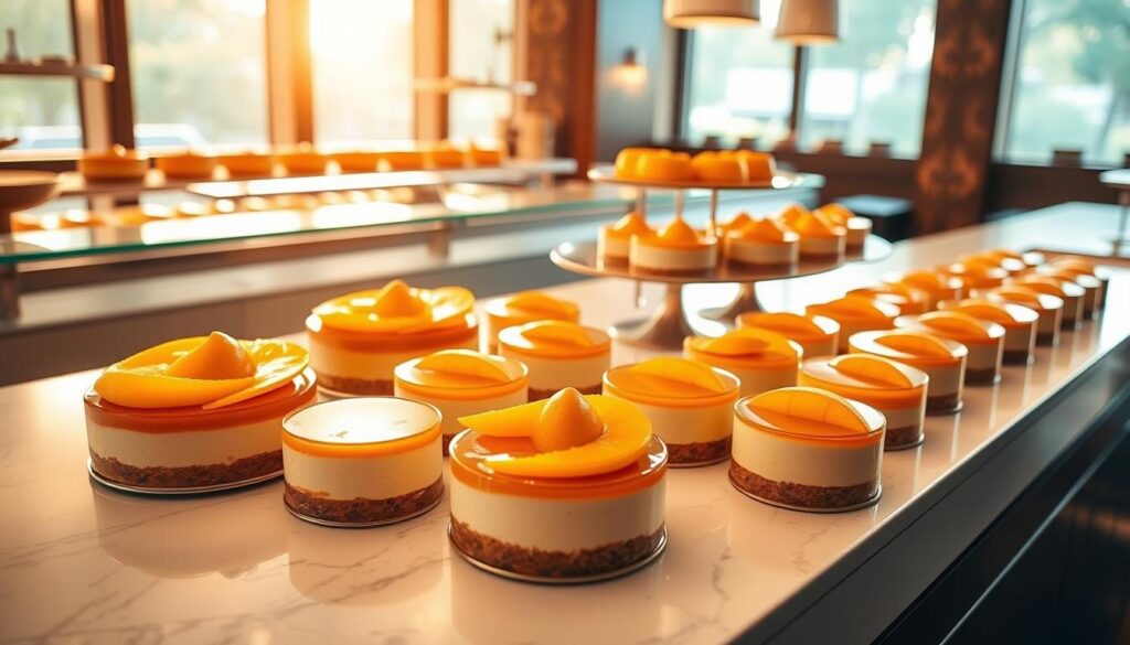 A delectable display of Singapore's top-rated mango cakes, showcased in a high-end patisserie. An array of perfectly crafted creations, adorned with ripe, juicy mango slices and a glossy, golden glaze. The cakes are presented on a sleek, white marble countertop, illuminated by warm, natural lighting filtering through large windows. The scene conveys a sense of elegance and sophistication, inviting the viewer to indulge in these exquisite, mouthwatering delights. A delectable display of Singapore's top-rated mango cakes, showcased in a high-end patisserie. An array of perfectly crafted creations, adorned with ripe, juicy mango slices and a glossy, golden glaze. The cakes are presented on a sleek, white marble countertop, illuminated by warm, natural lighting filtering through large windows. The scene conveys a sense of elegance and sophistication, inviting the viewer to indulge in these exquisite, mouthwatering delights.