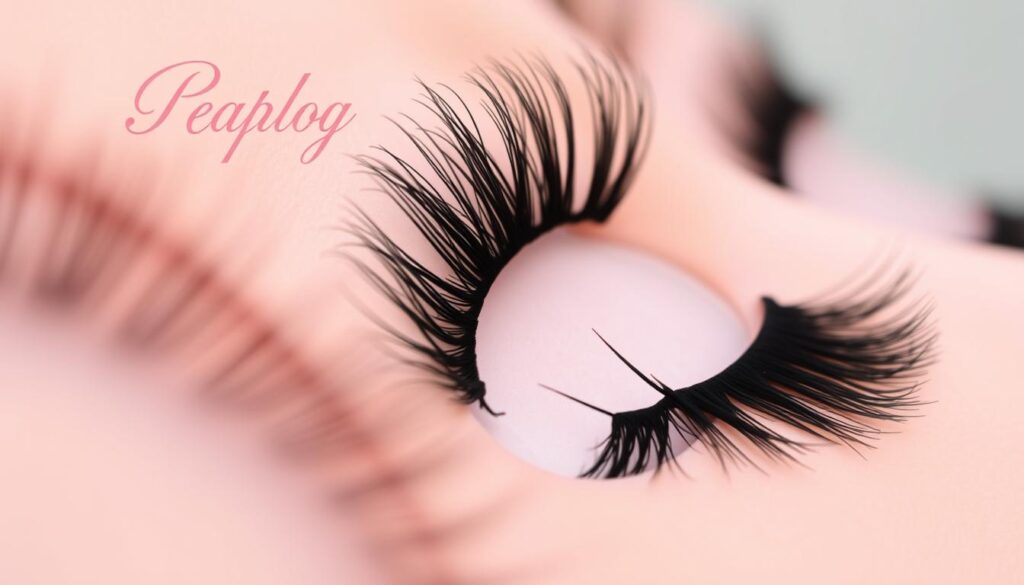 A high-quality close-up image showcasing different lash styles against a soft, blurred background. The lashes should be the focal point, showcasing a range of lengths, thicknesses, and curl patterns. Lighting should be soft and flattering, with a slight side-angle to create depth and dimension. The overall mood is elegant, highlighting the beauty and versatility of lash styles. The image should provide a visually compelling representation of the topic "How to Choose the Right Lash Style for Your Eye Shape".