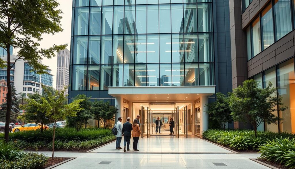 A modern, high-rise medical facility with a sleek, glass facade stands prominently against a vibrant, urban skyline. The entrance is flanked by lush, verdant landscaping, conveying a sense of serenity and care. Warm, diffused lighting illuminates the welcoming lobby, where a team of attentive staff greet visitors. The interior exudes a blend of professionalism and comfort, with clean lines, soft colors, and state-of-the-art medical equipment visible through glass partitions. An atmosphere of specialized expertise and personalized attention pervades the space, reflecting the hospital's commitment to women's health. A modern, high-rise medical facility with a sleek, glass facade stands prominently against a vibrant, urban skyline. The entrance is flanked by lush, verdant landscaping, conveying a sense of serenity and care. Warm, diffused lighting illuminates the welcoming lobby, where a team of attentive staff greet visitors. The interior exudes a blend of professionalism and comfort, with clean lines, soft colors, and state-of-the-art medical equipment visible through glass partitions. An atmosphere of specialized expertise and personalized attention pervades the space, reflecting the hospital's commitment to women's health.