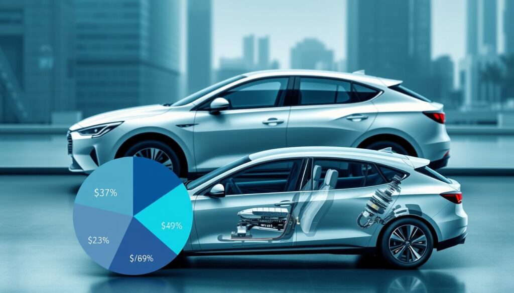 A modern, well-designed hybrid car showcased against a sleek, minimalist backdrop. In the foreground, a pie chart visually represents the key factors to consider, such as initial purchase price, fuel efficiency, maintenance costs, and long-term ownership expenses. The middle ground features an exploded view of the car's components, highlighting the intricate technology that powers its hybrid system. The background is a softly blurred cityscape, conveying the practical, urban setting in which the hybrid car would be driven. The lighting is cool and natural, lending an air of sophistication and efficiency to the scene. The overall mood is informative, technical, and visually striking, guiding the viewer through the crucial considerations when buying a hybrid car in Singapore. A modern, well-designed hybrid car showcased against a sleek, minimalist backdrop. In the foreground, a pie chart visually represents the key factors to consider, such as initial purchase price, fuel efficiency, maintenance costs, and long-term ownership expenses. The middle ground features an exploded view of the car's components, highlighting the intricate technology that powers its hybrid system. The background is a softly blurred cityscape, conveying the practical, urban setting in which the hybrid car would be driven. The lighting is cool and natural, lending an air of sophistication and efficiency to the scene. The overall mood is informative, technical, and visually striking, guiding the viewer through the crucial considerations when buying a hybrid car in Singapore.