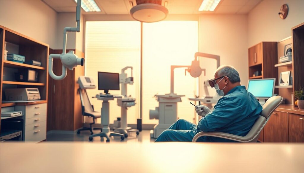 A state-of-the-art ophthalmology clinic, bathed in warm, natural light. In the foreground, a patient sits comfortably as a skilled surgeon performs a delicate refractive surgery procedure, the precision of their movements captured by a high-resolution camera lens. The middle ground showcases advanced medical equipment and cutting-edge technology, reflecting the clinic's commitment to excellence. The background depicts a serene, calming atmosphere, with soothing tones and a sense of professionalism, offering a reassuring environment for patients seeking the best eye care services.