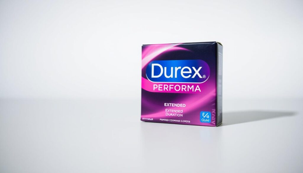 A close-up shot of a Durex Performa condom package on a plain white background. The package is positioned in the foreground, with crisp, well-lit details revealing the product's branding and "Extended Duration" claims. The middle ground features a soft, blurred backdrop, allowing the condom package to be the focal point. The lighting is natural and diffused, creating a clean, professional aesthetic. The overall mood is one of simplicity, clarity, and product focus, reflecting the informative nature of the article section. A close-up shot of a Durex Performa condom package on a plain white background. The package is positioned in the foreground, with crisp, well-lit details revealing the product's branding and "Extended Duration" claims. The middle ground features a soft, blurred backdrop, allowing the condom package to be the focal point. The lighting is natural and diffused, creating a clean, professional aesthetic. The overall mood is one of simplicity, clarity, and product focus, reflecting the informative nature of the article section.