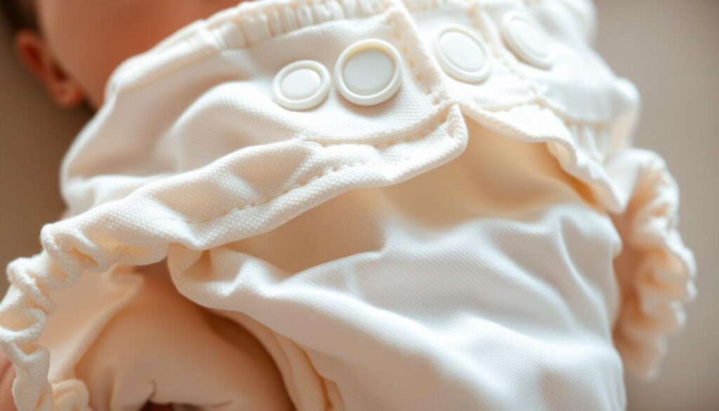 A close-up view of the key features of a baby diaper, shot in soft, natural lighting. The diaper's outer layer showcases its softness and absorbency, with a textured surface and discreet pattern. The inner lining is visible, revealing its breathable, gentle material designed for sensitive skin. The waistband and fastening tabs are highlighted, demonstrating their adjustable, secure fit. The overall composition emphasizes the diaper's practical functionality and comfort for a newborn, creating a soothing, informative visual. A close-up view of the key features of a baby diaper, shot in soft, natural lighting. The diaper's outer layer showcases its softness and absorbency, with a textured surface and discreet pattern. The inner lining is visible, revealing its breathable, gentle material designed for sensitive skin. The waistband and fastening tabs are highlighted, demonstrating their adjustable, secure fit. The overall composition emphasizes the diaper's practical functionality and comfort for a newborn, creating a soothing, informative visual.