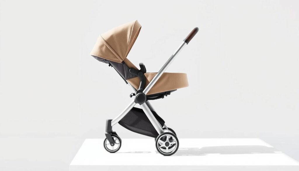 A compact and lightweight stroller in a modern, minimalist design. The GB Pockit+ Air is presented against a clean, bright background, with soft, diffused natural lighting illuminating its sleek silhouette. The stroller's frame is made of high-quality aluminum, giving it a sturdy yet elegant appearance. The seat is padded with a plush, breathable fabric in a neutral tone that complements the overall aesthetic. The front wheels are small and nimble, while the rear wheels have a slightly larger diameter for enhanced maneuverability. The stroller is folded compactly, showcasing its portable and travel-friendly nature. The composition emphasizes the stroller's compact size and emphasizes its suitability for urban environments and tight spaces. A compact and lightweight stroller in a modern, minimalist design. The GB Pockit+ Air is presented against a clean, bright background, with soft, diffused natural lighting illuminating its sleek silhouette. The stroller's frame is made of high-quality aluminum, giving it a sturdy yet elegant appearance. The seat is padded with a plush, breathable fabric in a neutral tone that complements the overall aesthetic. The front wheels are small and nimble, while the rear wheels have a slightly larger diameter for enhanced maneuverability. The stroller is folded compactly, showcasing its portable and travel-friendly nature. The composition emphasizes the stroller's compact size and emphasizes its suitability for urban environments and tight spaces.
