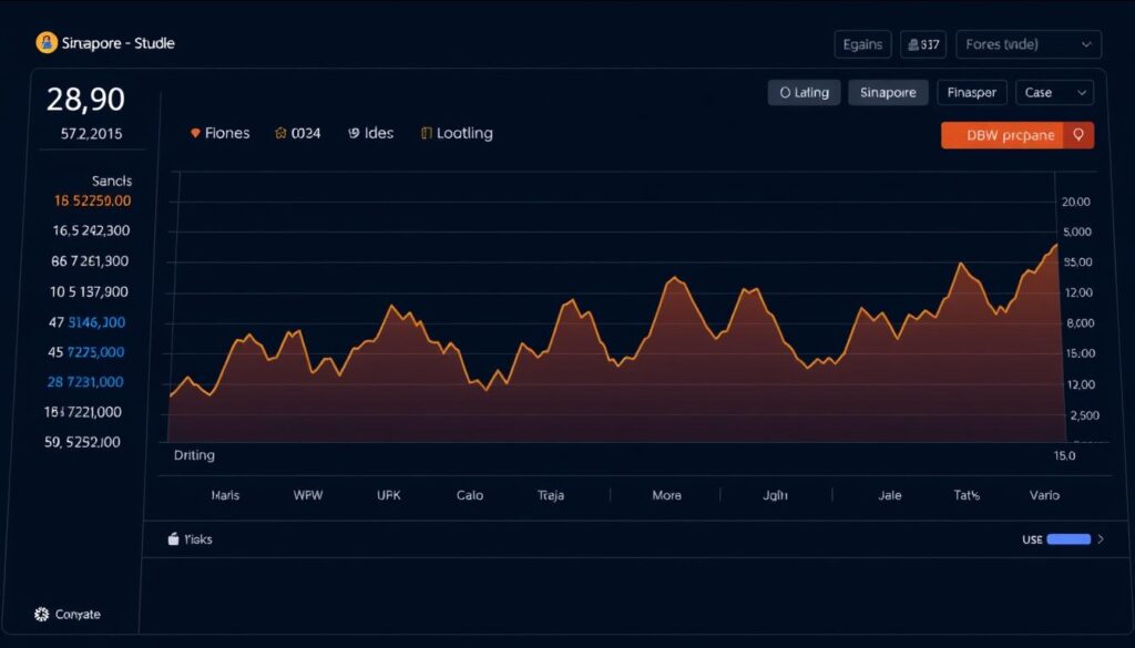 A detailed graph showcasing the fluctuations of the South Korean Won (KRW) to Singapore Dollar (SGD) exchange rate over time. The graph should be displayed on a sleek, minimalist dashboard-like interface, with clean lines, neutral colors, and crisp typography. The trend lines should be highlighted in a warm, muted palette, conveying a sense of stability and reliability. The background should feature a subtle texture or pattern, lending a professional, analytical feel to the overall composition. The lighting should be soft and even, creating a sense of clarity and focus on the data visualisation. The camera angle should be slightly elevated, providing an authoritative, bird's-eye view of the financial information.