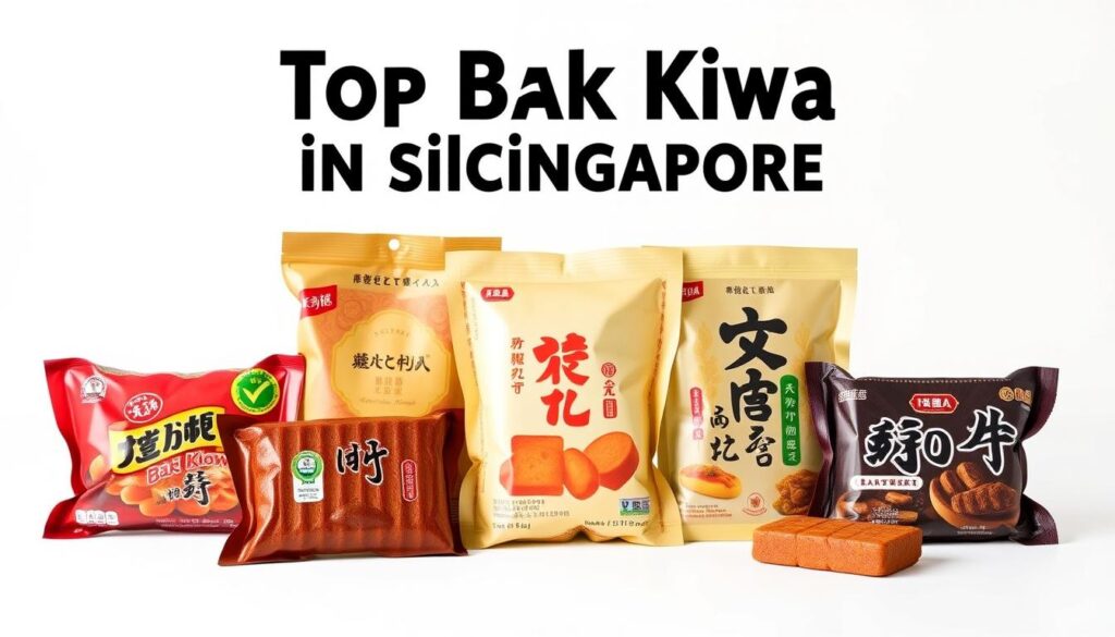 A high-quality, detailed comparison of the top bak kwa brands in Singapore, presented in a clean, minimalist style. Showcase the distinctive packaging and branding of each leading bak kwa vendor, displayed on a simple white background with soft, even lighting. Capture the premium, artisanal quality of these renowned bak kwa offerings through crisp, close-up shots that highlight their rich colors, textures, and enticing appearance. Convey a sense of discerning culinary expertise and heritage, inviting the viewer to appreciate the nuanced differences between these celebrated Singaporean delicacies.