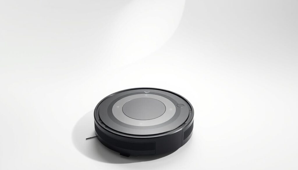 A high-resolution, expertly-lit photograph of the Roborock F25 ACE vacuum cleaner, showcased against a minimalist white background. The device is centered, capturing its sleek, modern design with clean lines and a polished black finish. The camera angle highlights the vacuum's compact, maneuverable form, emphasizing its ability to navigate tight spaces. Soft, directional lighting accentuates the contours and textures, creating depth and dimension. The overall mood is one of effortless efficiency and sophisticated functionality, reflecting the vacuum's advanced capabilities as a powerful, versatile cleaning tool.