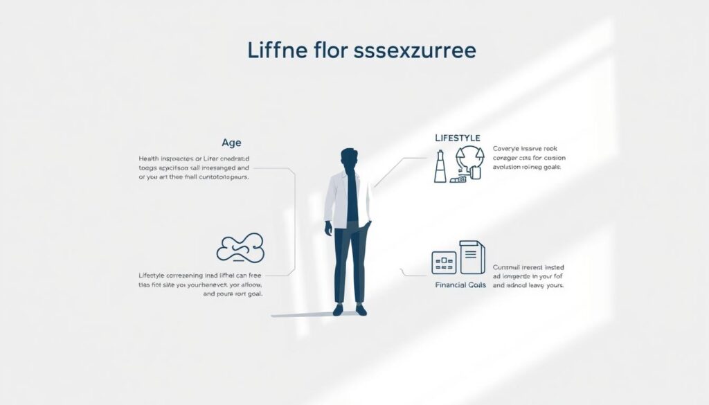 A meticulously detailed illustration of the key factors to consider when choosing life insurance. A professional, minimalist design showcasing five essential elements in a clean, balanced composition: age, health, lifestyle, coverage needs, and financial goals. Illuminated by soft, directional lighting that casts subtle shadows, creating a sense of depth and dimension. The overall mood is one of thoughtful contemplation, inviting the viewer to ponder the importance of these critical considerations. Rendered in a sleek, contemporary style that emphasizes simplicity and clarity, allowing the core concepts to take center stage. A meticulously detailed illustration of the key factors to consider when choosing life insurance. A professional, minimalist design showcasing five essential elements in a clean, balanced composition: age, health, lifestyle, coverage needs, and financial goals. Illuminated by soft, directional lighting that casts subtle shadows, creating a sense of depth and dimension. The overall mood is one of thoughtful contemplation, inviting the viewer to ponder the importance of these critical considerations. Rendered in a sleek, contemporary style that emphasizes simplicity and clarity, allowing the core concepts to take center stage.