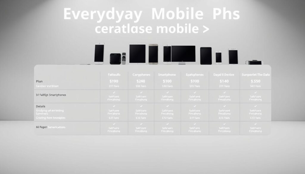 A minimalist, high-contrast comparison grid of everyday mobile plans. In the foreground, a clean layout of plan options with clear pricing, data, and feature details. The middle ground showcases a range of devices - from flagship smartphones to budget models - to represent the diversity of user needs. The background features a subtle, geometric pattern in muted tones, creating a sense of depth and sophistication. Crisp lighting from multiple angles highlights the key information, while a shallow depth of field keeps the focus on the core plan details. An overall sleek, modern aesthetic that conveys a sense of clarity and informed decision-making for the everyday consumer. A minimalist, high-contrast comparison grid of everyday mobile plans. In the foreground, a clean layout of plan options with clear pricing, data, and feature details. The middle ground showcases a range of devices - from flagship smartphones to budget models - to represent the diversity of user needs. The background features a subtle, geometric pattern in muted tones, creating a sense of depth and sophistication. Crisp lighting from multiple angles highlights the key information, while a shallow depth of field keeps the focus on the core plan details. An overall sleek, modern aesthetic that conveys a sense of clarity and informed decision-making for the everyday consumer.
