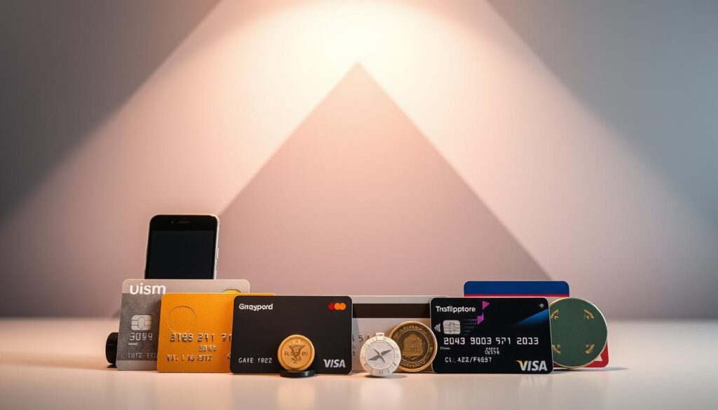 A modern and minimalist composition showcasing various payment methods commonly used in Singapore's casino industry. In the foreground, a clean and sleek arrangement of payment cards, mobile devices, and other electronic payment symbols. The middle ground features an abstract geometric backdrop in muted, sophisticated tones, evoking the ambiance of a high-end casino. Soft, directional lighting highlights the textures and details of the payment instruments, creating a sense of elegance and professionalism. The overall scene conveys a trustworthy, reliable, and technologically advanced payment experience for casino patrons in Singapore.