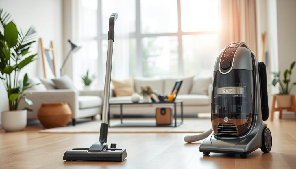 A modern and well-lit indoor scene, showcasing the special considerations for buying a vacuum cleaner in Singapore. In the foreground, a high-quality wet and dry vacuum cleaner, its sleek design and intuitive controls prominently displayed. The middle ground features a range of household items, such as a potted plant, a decorative vase, and a neatly organized tool set, all reflecting the unique needs and constraints of living in a Singaporean urban environment. The background depicts a cozy, contemporary living room, with large windows allowing natural light to flood the space, highlighting the importance of energy efficiency and space-saving features for Singaporean vacuum buyers. The overall atmosphere conveys a sense of practicality, attention to detail, and a touch of sophistication, perfectly capturing the essence of the "Special Considerations for Buying in Singapore" section.