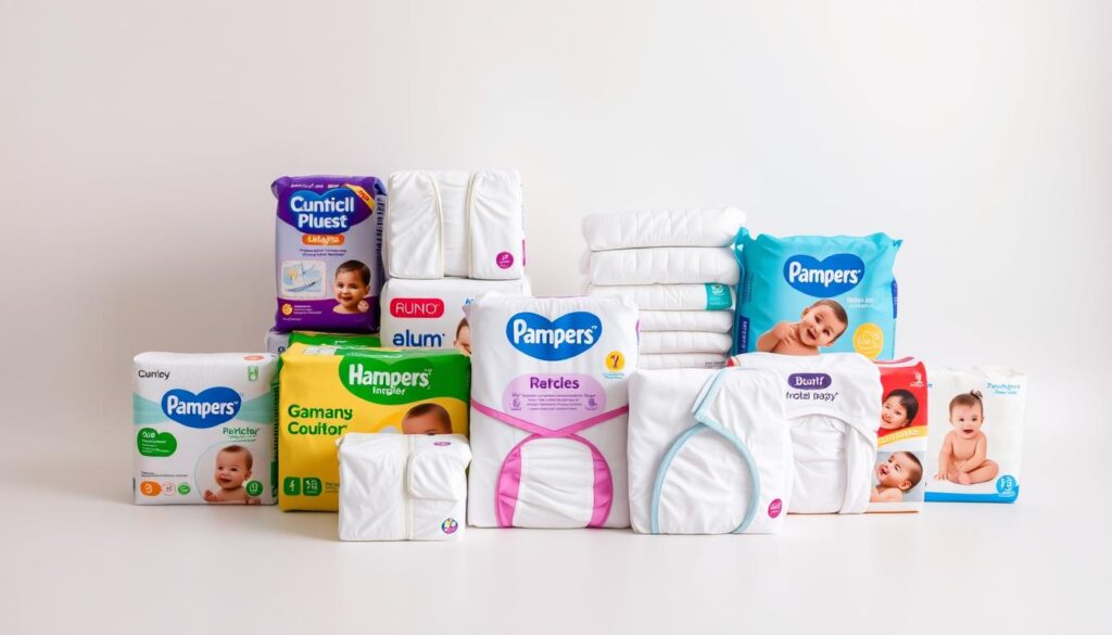A neatly arranged display of the top diaper picks for 2023, showcased against a clean, minimalist background. The diapers are presented in an eye-catching layout, with each product prominently featured, their designs and textures clearly visible. The lighting is soft and flattering, highlighting the quality and attention to detail of the various diaper options. The overall composition conveys a sense of trust and reliability, inviting the viewer to imagine the comfort and performance these top-rated diapers can provide. The scene exudes a modern, professional aesthetic that aligns with the subject matter and the article's focus on the best diapers available in Singapore for the year 2023. A neatly arranged display of the top diaper picks for 2023, showcased against a clean, minimalist background. The diapers are presented in an eye-catching layout, with each product prominently featured, their designs and textures clearly visible. The lighting is soft and flattering, highlighting the quality and attention to detail of the various diaper options. The overall composition conveys a sense of trust and reliability, inviting the viewer to imagine the comfort and performance these top-rated diapers can provide. The scene exudes a modern, professional aesthetic that aligns with the subject matter and the article's focus on the best diapers available in Singapore for the year 2023.