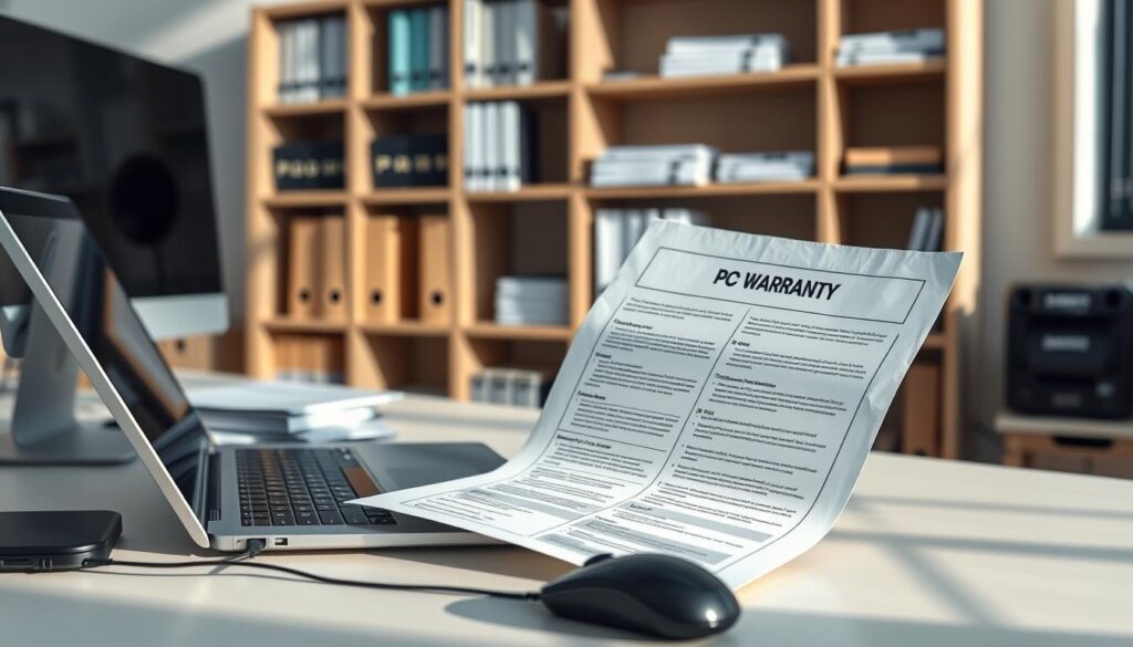 A neatly organized office desk with a laptop, computer mouse, and an open PC warranty document resting on top. Soft, natural lighting illuminates the scene, casting subtle shadows and highlighting the professional, clean aesthetic. In the background, a modern bookshelf filled with technical manuals and reference materials suggests a workspace dedicated to providing comprehensive customer support. The overall atmosphere conveys a sense of reliability, attention to detail, and a commitment to delivering exceptional service. A neatly organized office desk with a laptop, computer mouse, and an open PC warranty document resting on top. Soft, natural lighting illuminates the scene, casting subtle shadows and highlighting the professional, clean aesthetic. In the background, a modern bookshelf filled with technical manuals and reference materials suggests a workspace dedicated to providing comprehensive customer support. The overall atmosphere conveys a sense of reliability, attention to detail, and a commitment to delivering exceptional service.