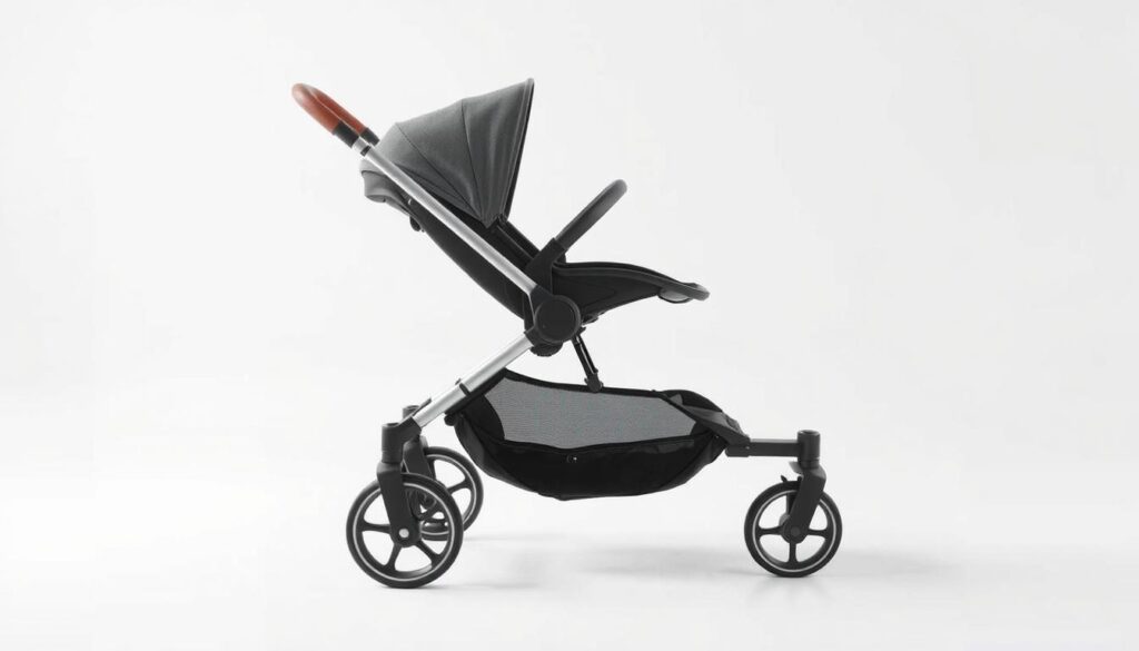 A sleek and compact Joolz Aer+ stroller captured in a well-lit studio setting, showcasing its modern design and practical features. The stroller is positioned in the center of the frame, with a clean white background highlighting its elegant lines and premium materials. The stroller's wheels, canopy, and adjustable handlebar are prominently displayed, showcasing its versatility and ease of use. Soft, directional lighting accentuates the stroller's smooth surfaces and the overall sense of quality and attention to detail. The resulting image conveys the stroller's suitability for city living and travel, aligning with the section title "Best Cabin Sized Stroller: Joolz Aer+ Stroller".