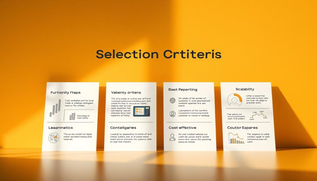 A stylish, high-contrast infographic showcasing the key selection criteria for an ERP system. In the foreground, a clean, minimalist layout with distinct sections highlighting factors like functionality, scalability, integration, and cost-effectiveness. The middle ground features subtle graphical elements, such as data visualizations and icons, to convey the technical aspects. The background is a warm, muted gradient, creating a sense of depth and professionalism. Lighting is crisp and directional, casting dramatic shadows to emphasize the hierarchy of information. The overall composition is balanced, using a narrow depth of field to draw the viewer's attention to the most important details. A stylish, high-contrast infographic showcasing the key selection criteria for an ERP system. In the foreground, a clean, minimalist layout with distinct sections highlighting factors like functionality, scalability, integration, and cost-effectiveness. The middle ground features subtle graphical elements, such as data visualizations and icons, to convey the technical aspects. The background is a warm, muted gradient, creating a sense of depth and professionalism. Lighting is crisp and directional, casting dramatic shadows to emphasize the hierarchy of information. The overall composition is balanced, using a narrow depth of field to draw the viewer's attention to the most important details.