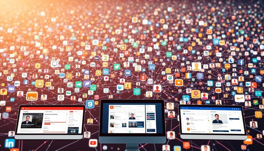 A vast digital landscape of interconnected job search platforms, each a gateway to a diverse array of career opportunities. In the foreground, a sleek interface showcases job postings, company profiles, and intuitive filtering tools. The middle ground features a network of vibrant icons representing various industries, skills, and job types. In the background, a mosaic of user avatars and company logos conveys the bustling activity and human connections that underpin these comprehensive job search platforms. Warm, diffused lighting creates a sense of accessibility and possibility, while a subtle depth of field draws the viewer's focus to the center of the scene. The overall composition conveys the efficient, empowering, and comprehensive nature of these online job search resources.