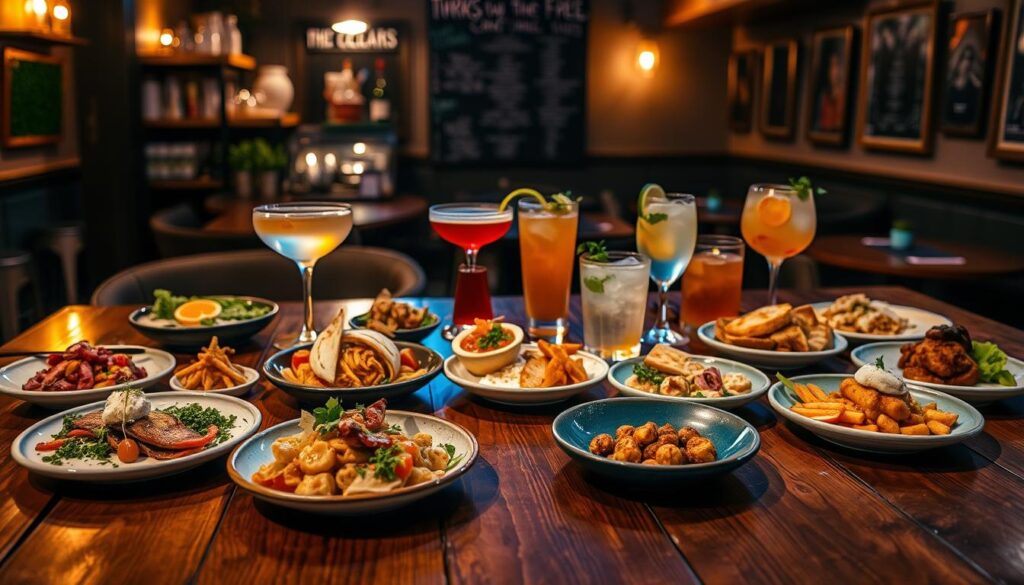 A vibrant and diverse menu displayed on a rustic wooden table, illuminated by warm, soft lighting. In the foreground, an assortment of delectable dishes arranged with care, each one enticing the senses. The middle ground showcases an eclectic mix of beverages, from craft cocktails to artisanal mocktails, all presented in an inviting manner. In the background, a cozy and intimate atmosphere is created, with hints of the lively ambiance of the 89.7 Supper Club. The image conveys a sense of culinary exploration and inclusivity, reflecting the diverse offerings and welcoming spirit of this unique dining establishment. A vibrant and diverse menu displayed on a rustic wooden table, illuminated by warm, soft lighting. In the foreground, an assortment of delectable dishes arranged with care, each one enticing the senses. The middle ground showcases an eclectic mix of beverages, from craft cocktails to artisanal mocktails, all presented in an inviting manner. In the background, a cozy and intimate atmosphere is created, with hints of the lively ambiance of the 89.7 Supper Club. The image conveys a sense of culinary exploration and inclusivity, reflecting the diverse offerings and welcoming spirit of this unique dining establishment.