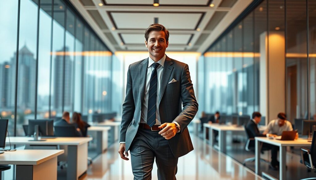 A well-dressed, confident sales and finance executive striding purposefully through a modern, glass-walled office. Warm, directional lighting illuminates the subject's face, highlighting their professional demeanor. In the middle ground, colleagues collaborate at sleek desks, surrounded by floor-to-ceiling windows that offer a panoramic city skyline in the background. The atmosphere conveys a sense of dynamic, high-powered corporate energy, reflecting the important, high-earning nature of these executive roles. A well-dressed, confident sales and finance executive striding purposefully through a modern, glass-walled office. Warm, directional lighting illuminates the subject's face, highlighting their professional demeanor. In the middle ground, colleagues collaborate at sleek desks, surrounded by floor-to-ceiling windows that offer a panoramic city skyline in the background. The atmosphere conveys a sense of dynamic, high-powered corporate energy, reflecting the important, high-earning nature of these executive roles.