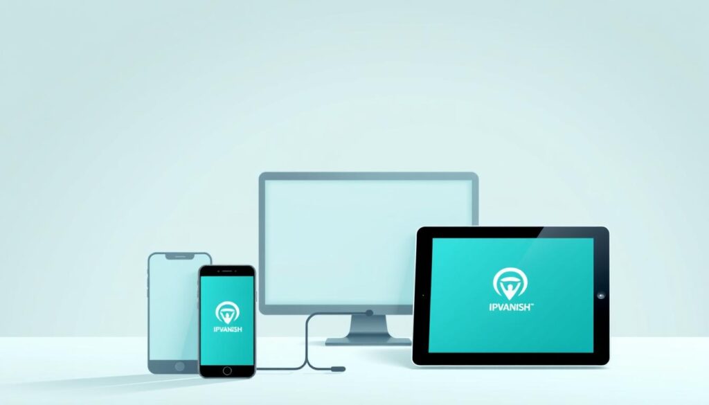 A well-lit, high-quality digital illustration showcasing the seamless multi-device connectivity of IPVanish VPN. In the foreground, multiple devices - a smartphone, laptop, and tablet - are connected and synced through the IPVanish interface, highlighted by a sleek, modern design. The middle ground features a clean, minimalist backdrop, with subtle geometric patterns and a soft, muted color palette to create a sense of professionalism and reliability. The background subtly suggests the global reach and secure network of IPVanish, with a faint world map or server location icons. The overall composition conveys the ease, flexibility, and trustworthiness of IPVanish's multi-device VPN solution. A well-lit, high-quality digital illustration showcasing the seamless multi-device connectivity of IPVanish VPN. In the foreground, multiple devices - a smartphone, laptop, and tablet - are connected and synced through the IPVanish interface, highlighted by a sleek, modern design. The middle ground features a clean, minimalist backdrop, with subtle geometric patterns and a soft, muted color palette to create a sense of professionalism and reliability. The background subtly suggests the global reach and secure network of IPVanish, with a faint world map or server location icons. The overall composition conveys the ease, flexibility, and trustworthiness of IPVanish's multi-device VPN solution.