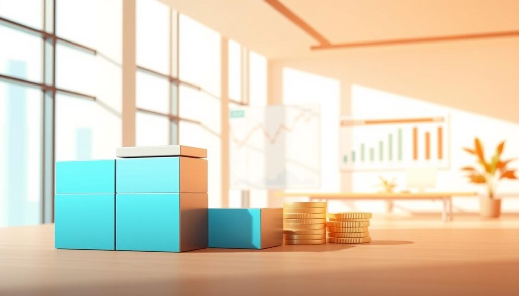 A well-lit, isometric illustration showcasing a comparative analysis of low-risk investment options. In the foreground, a set of stacked bars representing fixed deposit, government bonds, and money market fund. The middle ground features financial graphs and charts, conveying relevant data. The background depicts a modern, minimalist office setting with tall windows, allowing natural light to filter in, creating a sense of professionalism and stability. The overall mood is one of clarity, objectivity, and financial prudence, suitable for an article on the best fixed deposit rates in Singapore.