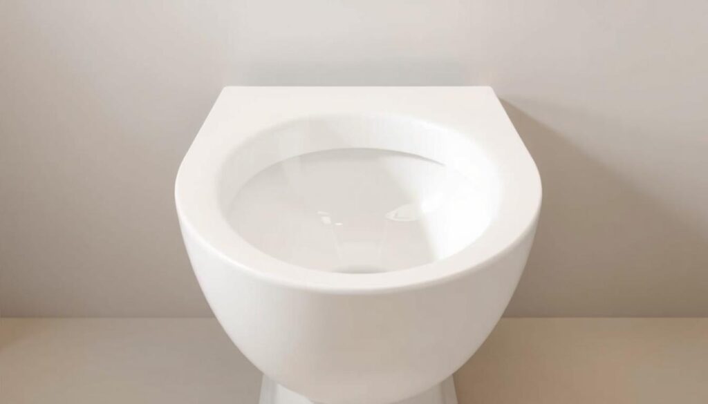 a highly detailed, crisp, and realistic image of a rimless toilet bowl design, showcasing its elegant and minimalist aesthetic. The toilet bowl is positioned in the center of the frame, with a clean and simple shape that emphasizes its seamless, rimless design. The lighting is soft and diffused, creating a warm and inviting atmosphere, highlighting the smooth, gleaming porcelain surface. The background is a neutral, muted color, allowing the toilet bowl to be the focal point of the image. The overall composition emphasizes the sleek, hygienic, and easy-to-clean nature of the rimless toilet bowl, perfectly capturing the essence of the "Best Rimless Toilet Bowls for Maximum Hygiene and Easy Cleaning" section of the article.